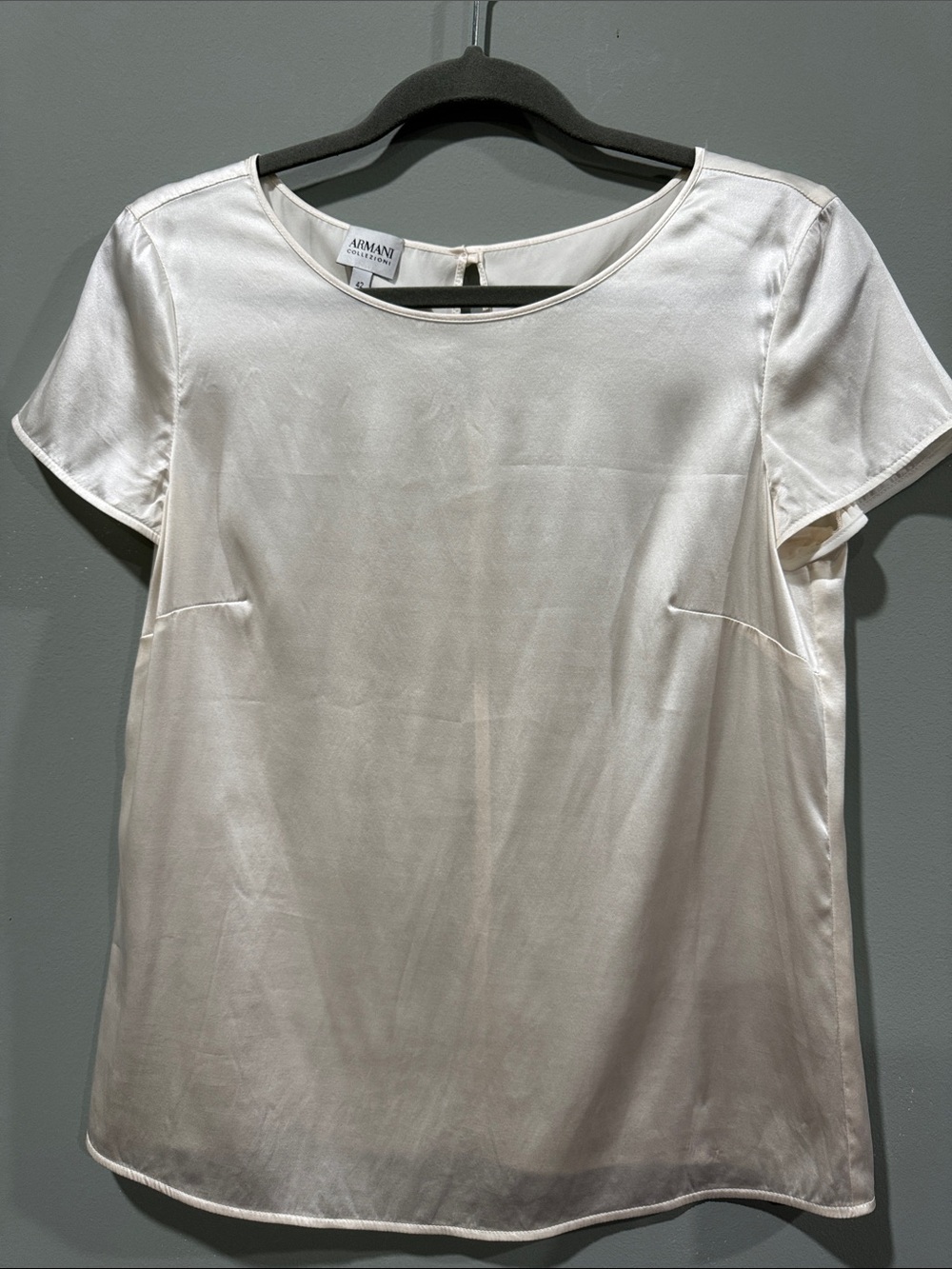 Armani Exchange Women's Ivory Satin Short Sleeve Top